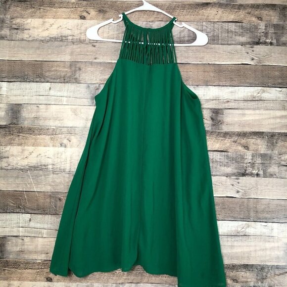 Lulus Tell Me Green Swing Dress Caged Apron Neckline Cocktail Mini Womens Sz M - Picture 5 of 12